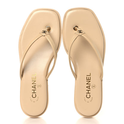 Chanel Goatskin CC Times Square Thong Sandals 37 Beige 3 of 20