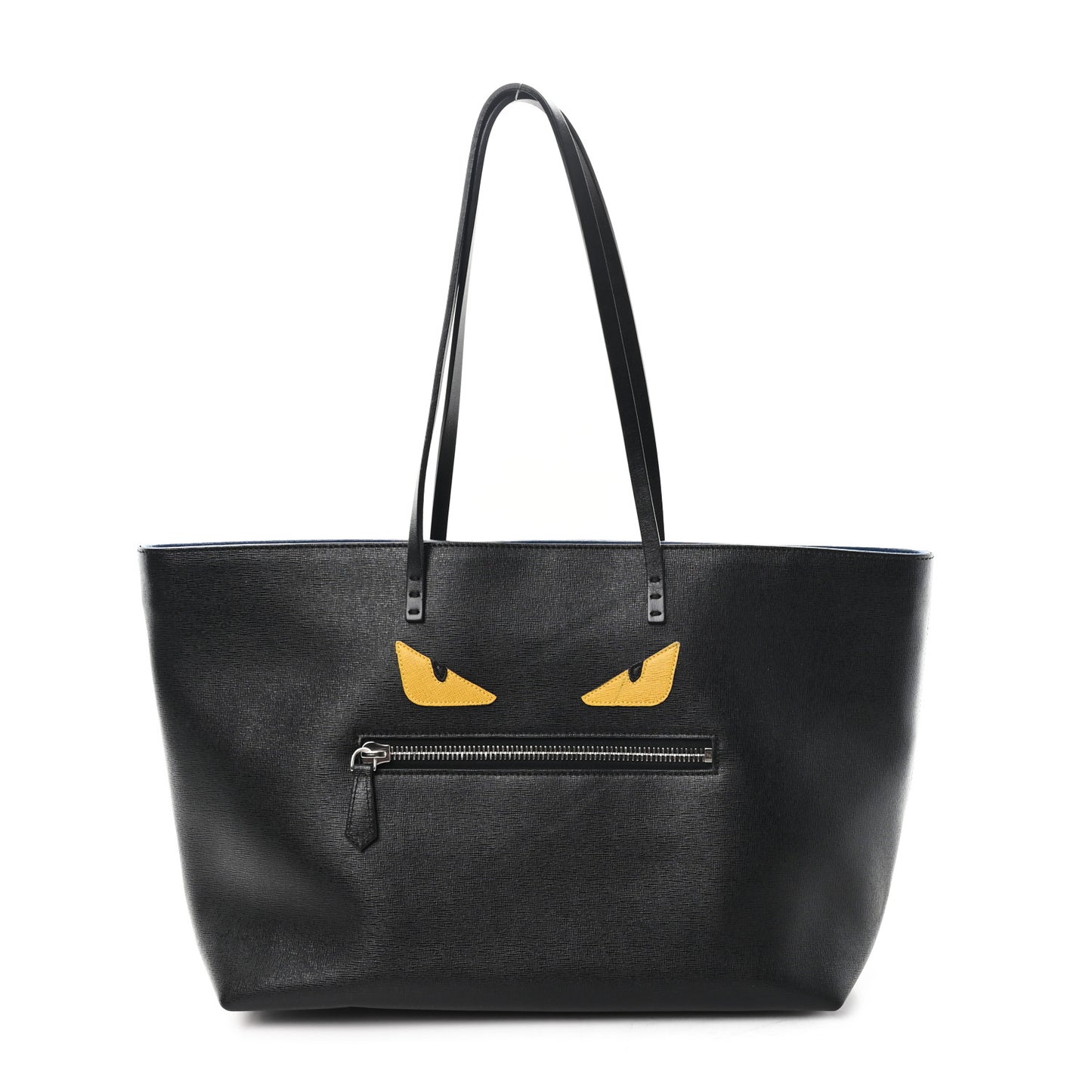 Vitello Elite Cuoio Monster Buggies Medium Roll Tote Black Multicolor Blue Cobalto