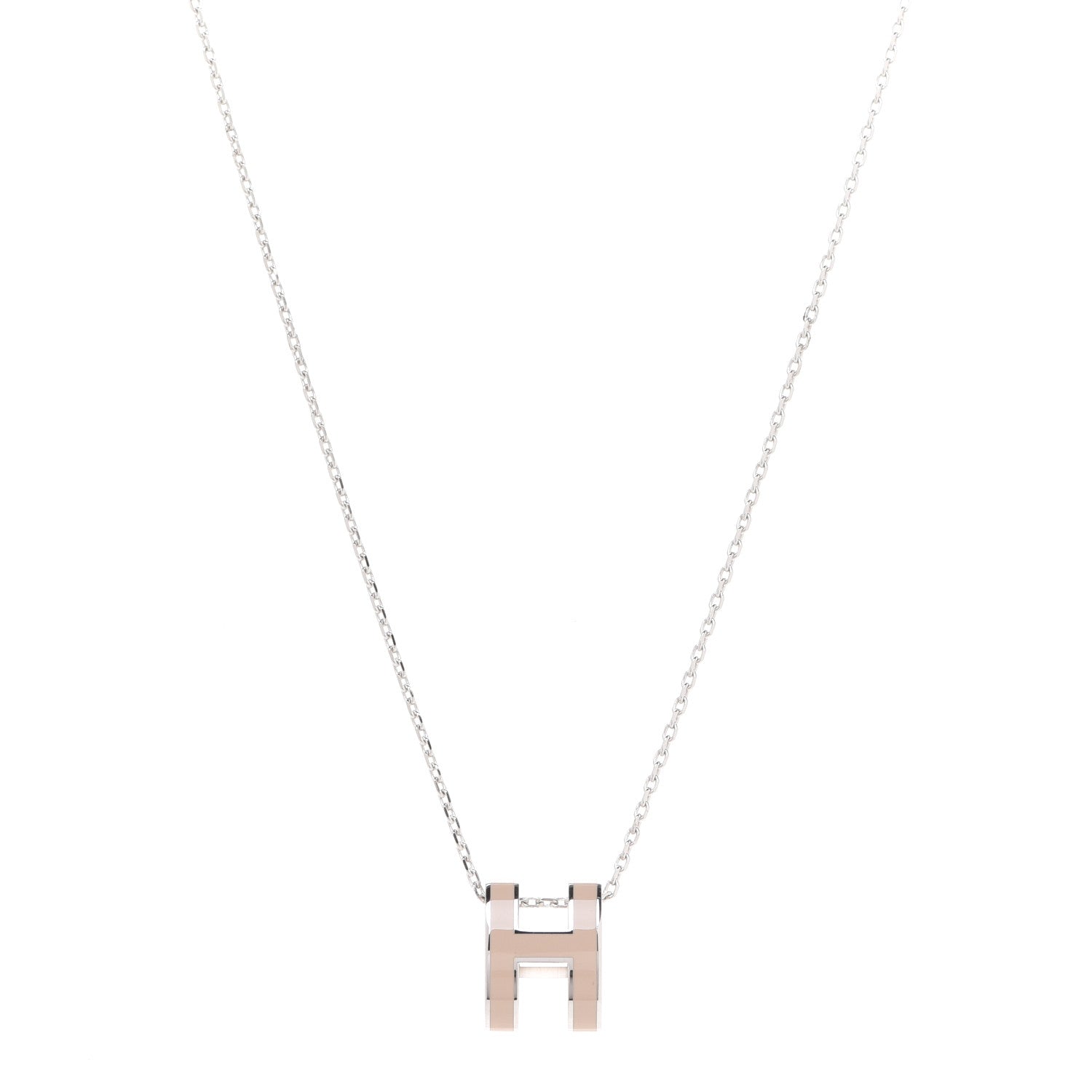 Hermes Lacquered Palladium Pop H Pendant Necklace Rose Sakura 1 of 8