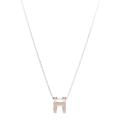 Hermes Lacquered Palladium Pop H Pendant Necklace Rose Sakura 1 of 8
