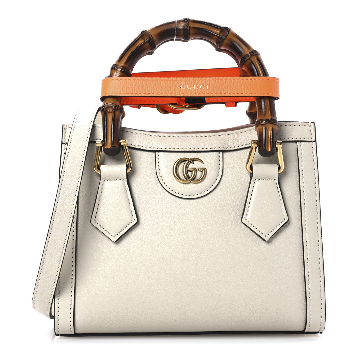 Gucci Wonka Grain Calfskin Mini Diana Tote Bag Mystic White Orange Fluo 1 of 13