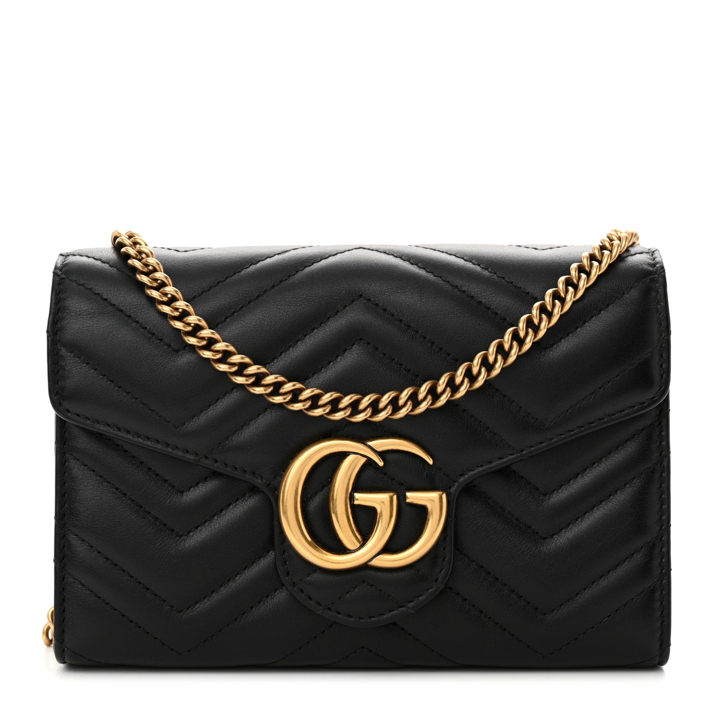 Calfskin Matelasse GG Marmont Chain Wallet Black
