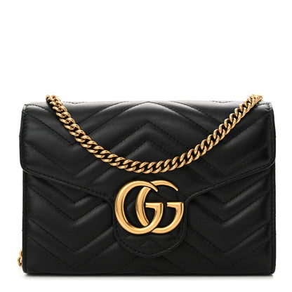 Gucci Calfskin Matelasse GG Marmont Chain Wallet Black 1 of 13