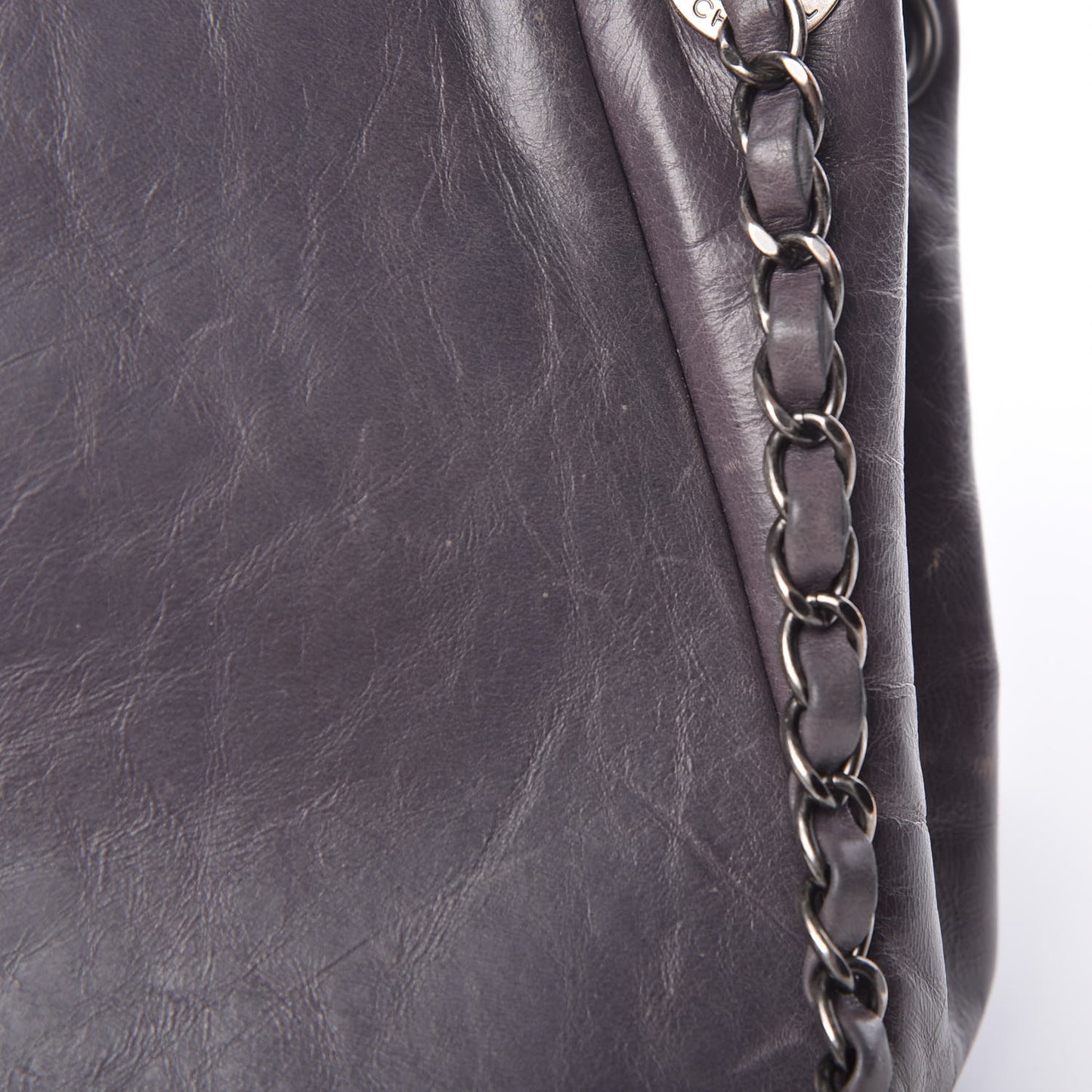 Calfskin Quilted Large CC Enchained Accordion Flap Grey