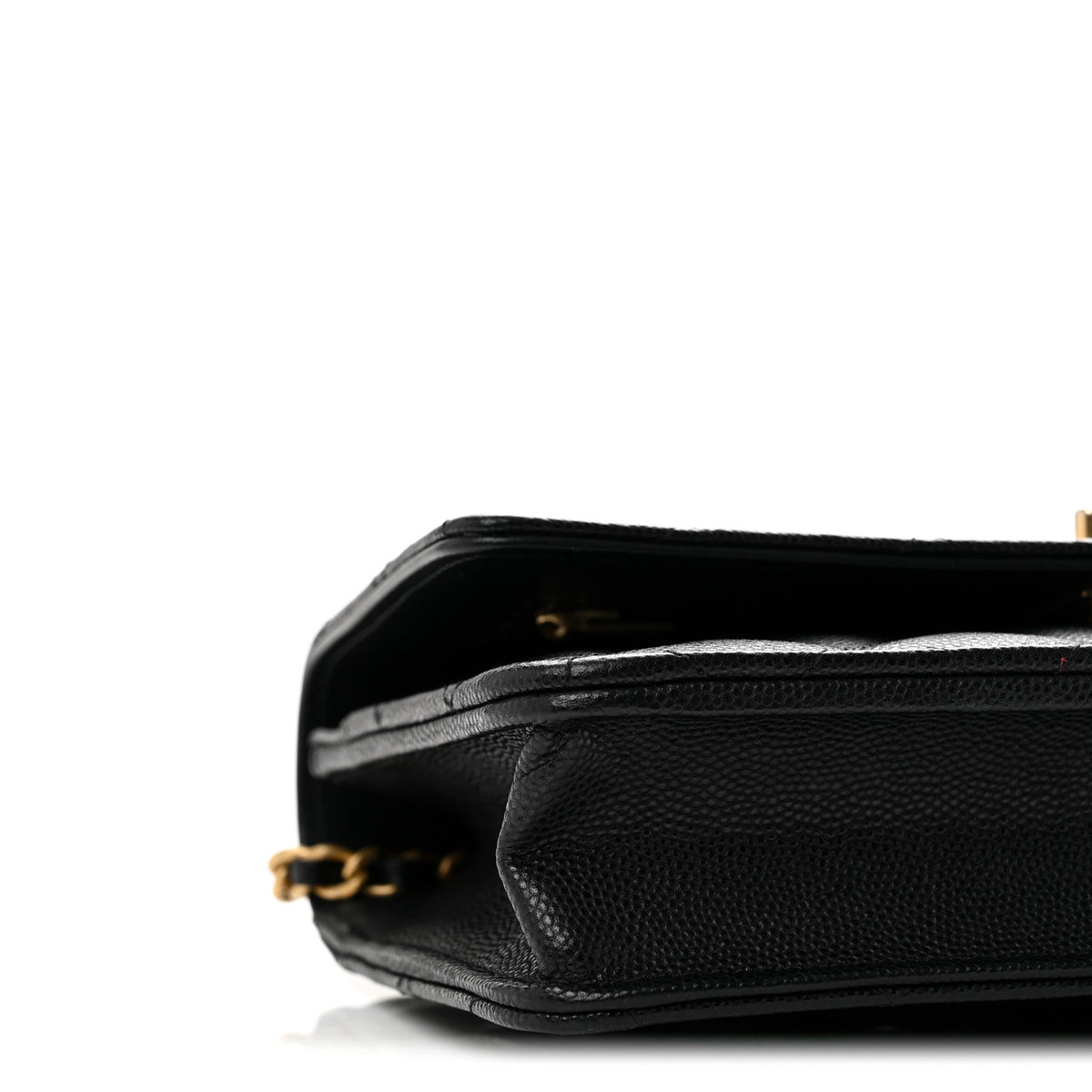 Shiny Caviar Quilted Pick Me Up Wallet On Chain WOC Black