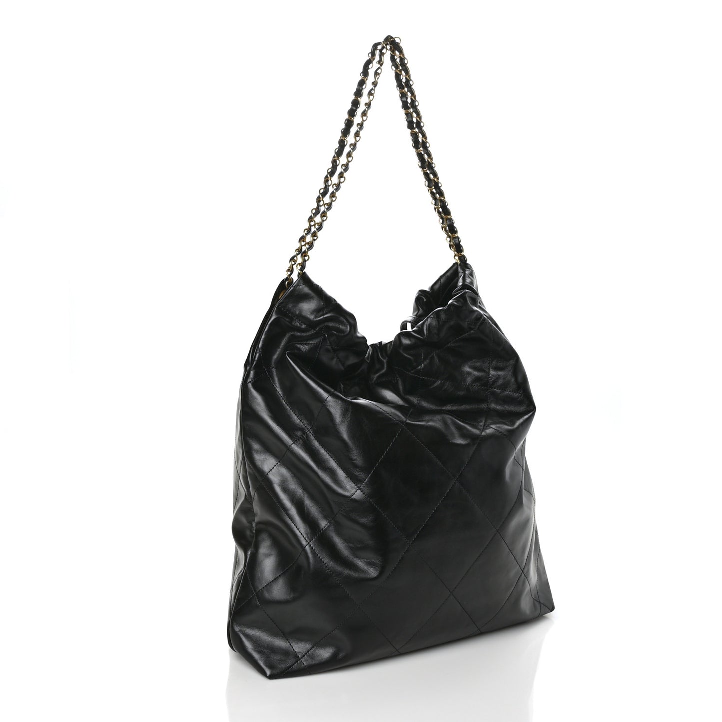 Shiny Calfskin Quilted Large Chanel 22 Black