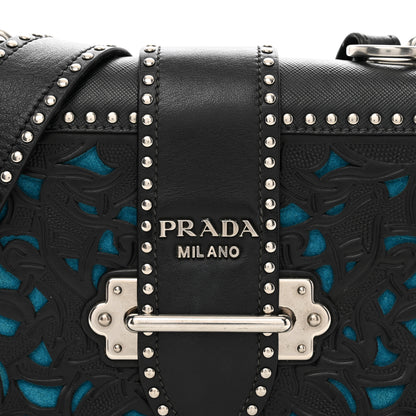 Prada City Calf Saffiano Studded Laser Cut Cahier Bag Black 5 of 11