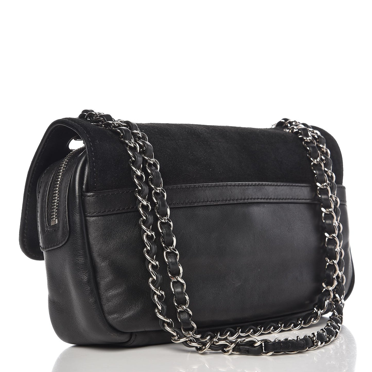 Suede Lambskin Square Stitched CC Flap Bag Black
