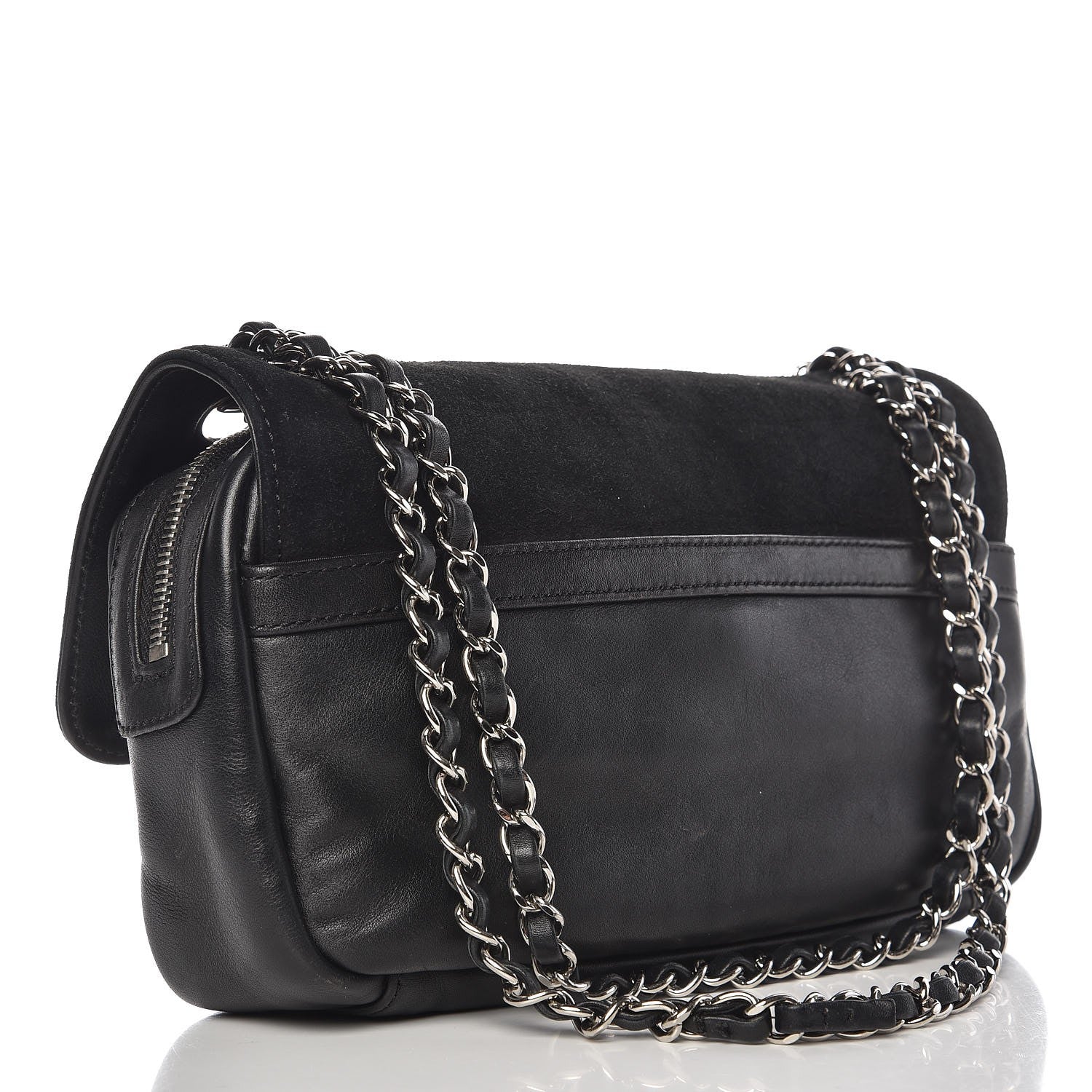 Chanel Suede Lambskin Square Stitched CC Flap Bag Black 4 of 13