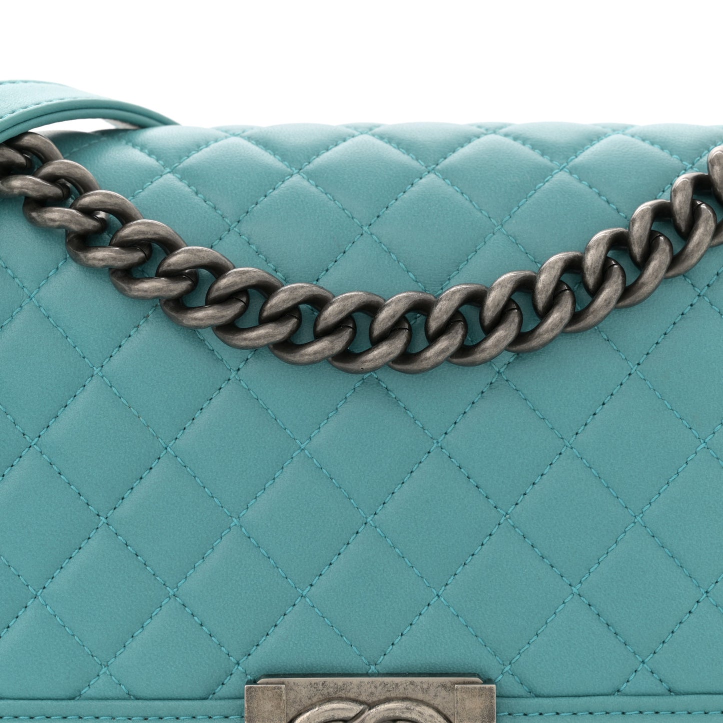 Calfskin Quilted Medium Boy Flap Turquoise