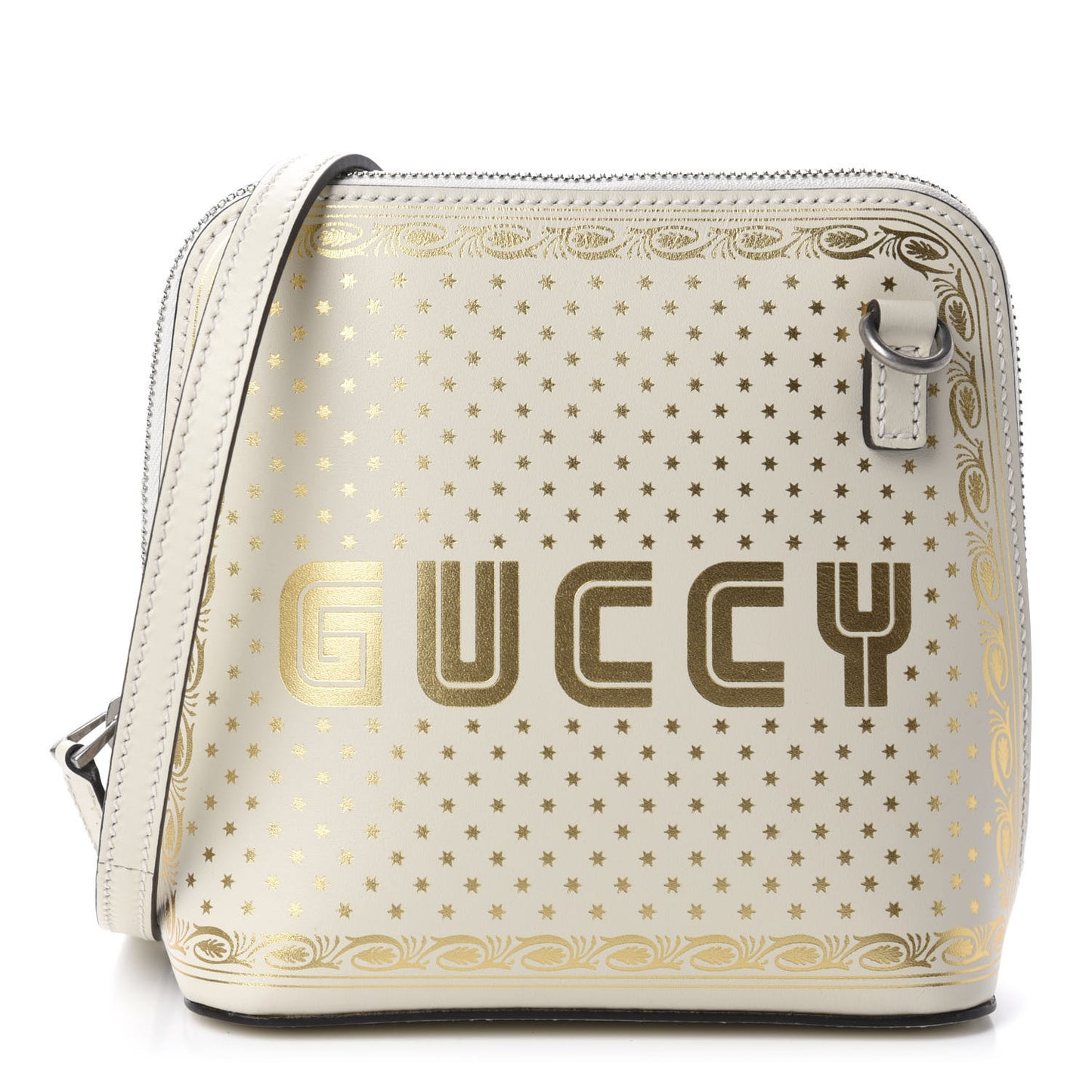 X SEGA Calfskin GUCCY Stars Mini Dome Shoulder Bag Mystic White Gold