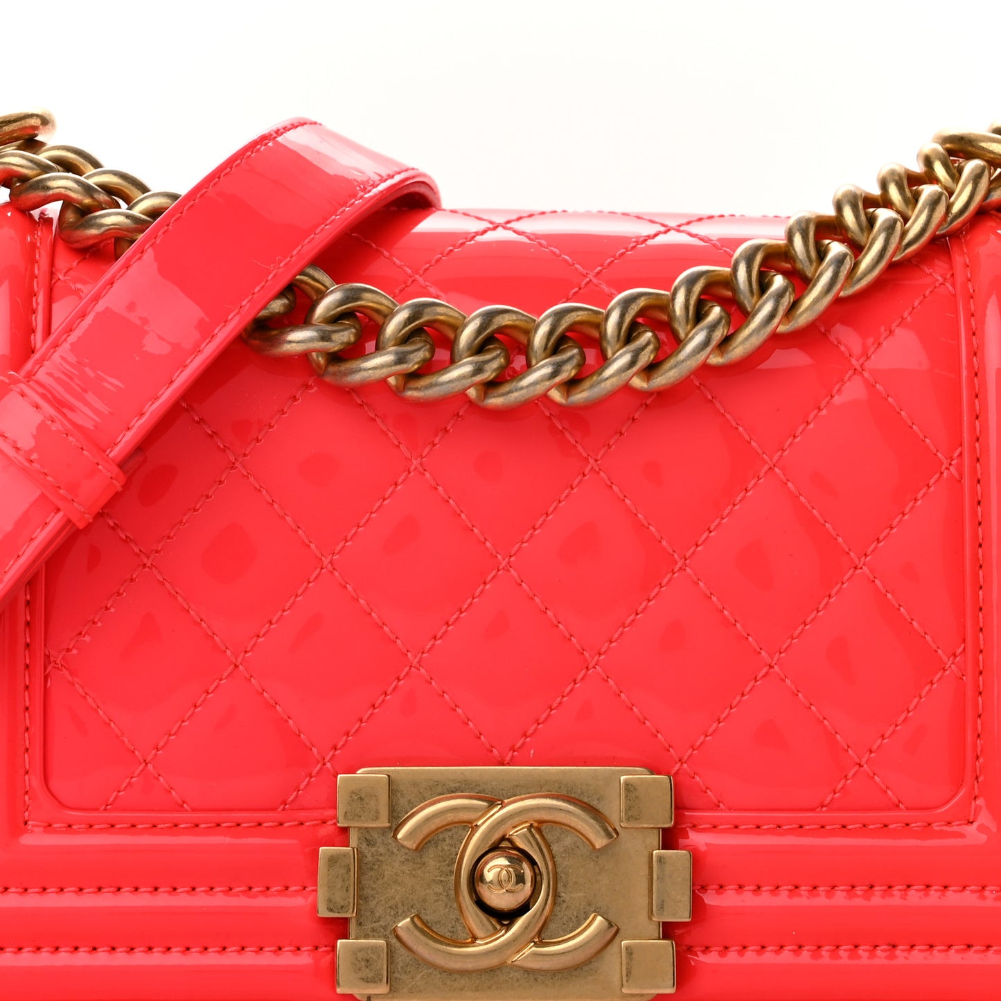 Patent Calfskin Quilted Small Boy Flap Pink