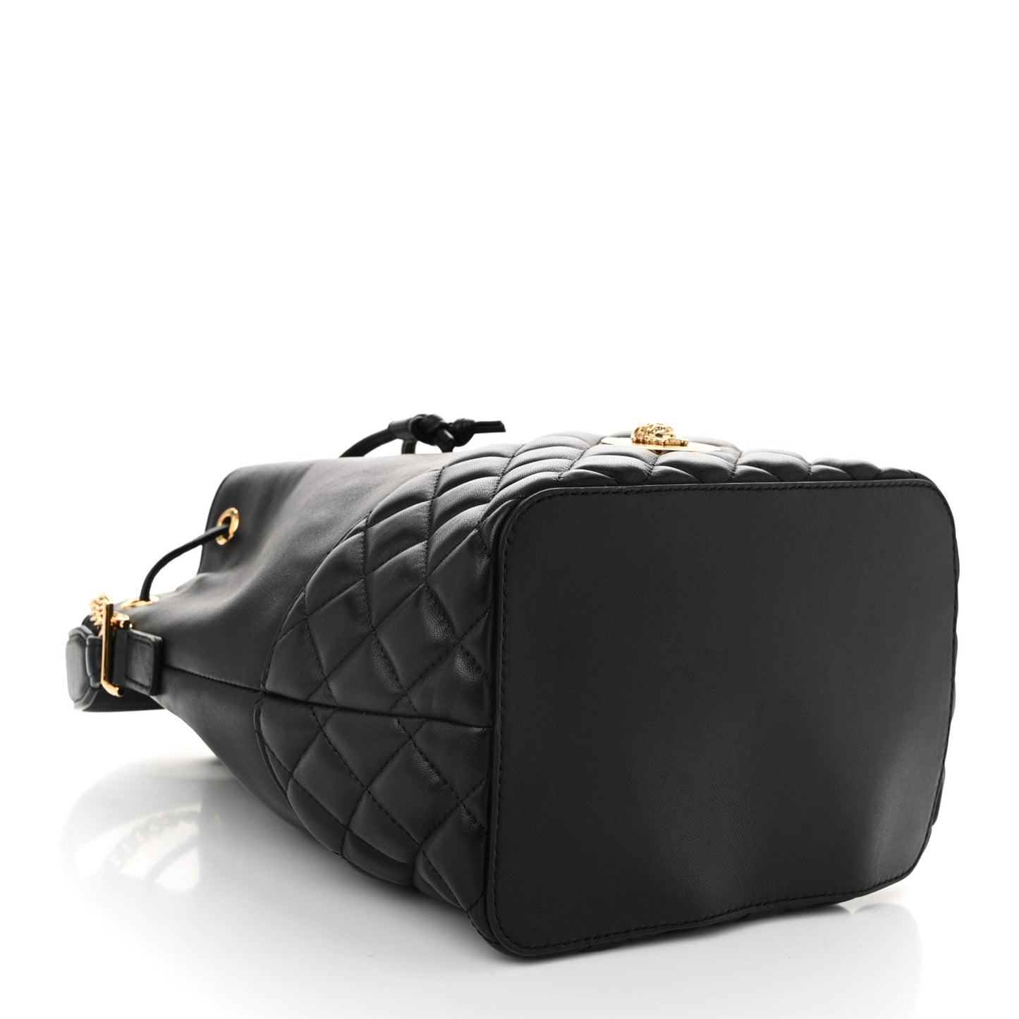 Nappa Quilted Medusa Top Handle Bucket Bag Black
