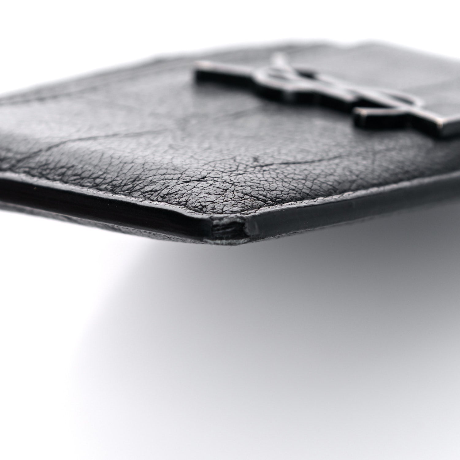 Saint Laurent Calfskin Crocodile Embossed Monogram Credit Card Case Black 9 of 11