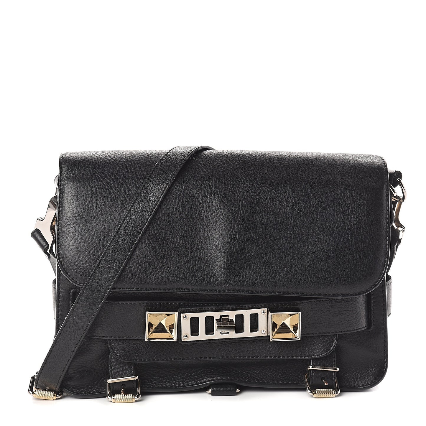 Pebbled Calfskin PS11 Classic Shoulder Bag Black