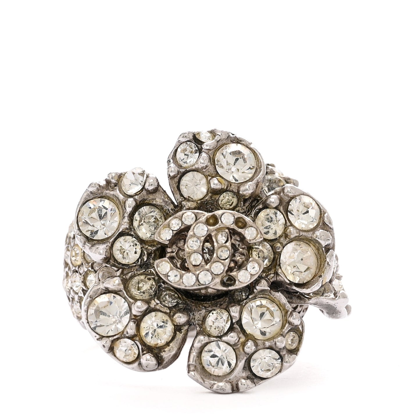 Crystal Camellia CC Ring Silver