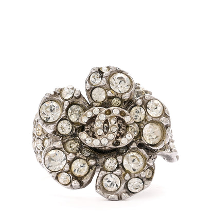 Chanel Crystal Camellia CC Ring Silver 1 of 5