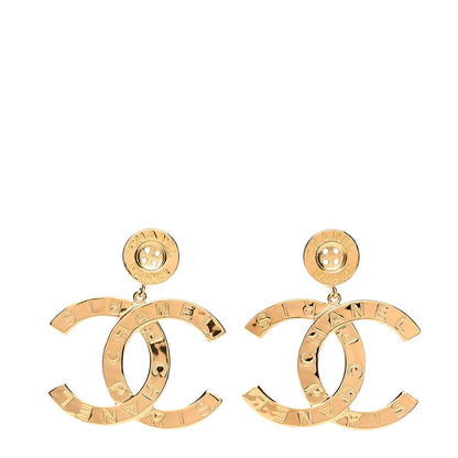 Chanel Metal Large Paris Button Clip On Earrings Gold 1 of 4