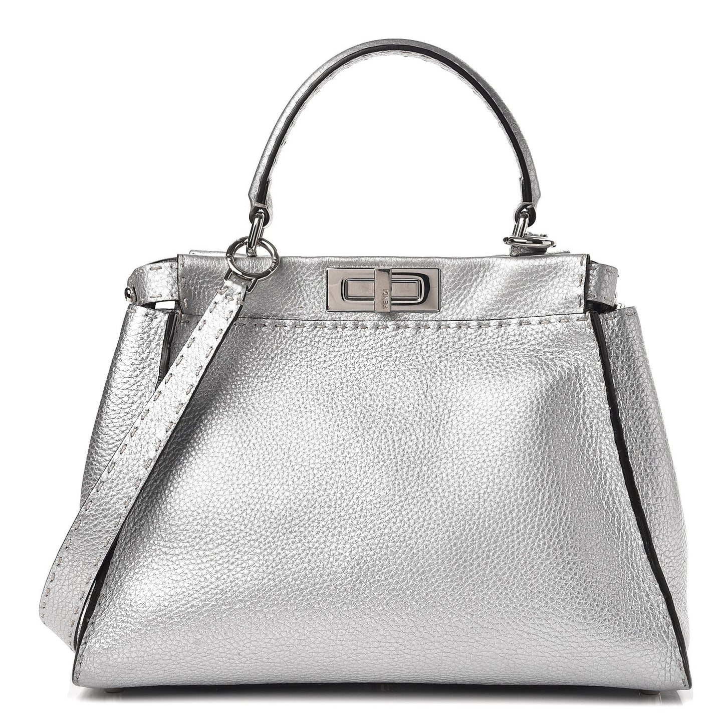 Cuoio Romano Lux Selleria Medium Peekaboo Iconic Satchel Argento