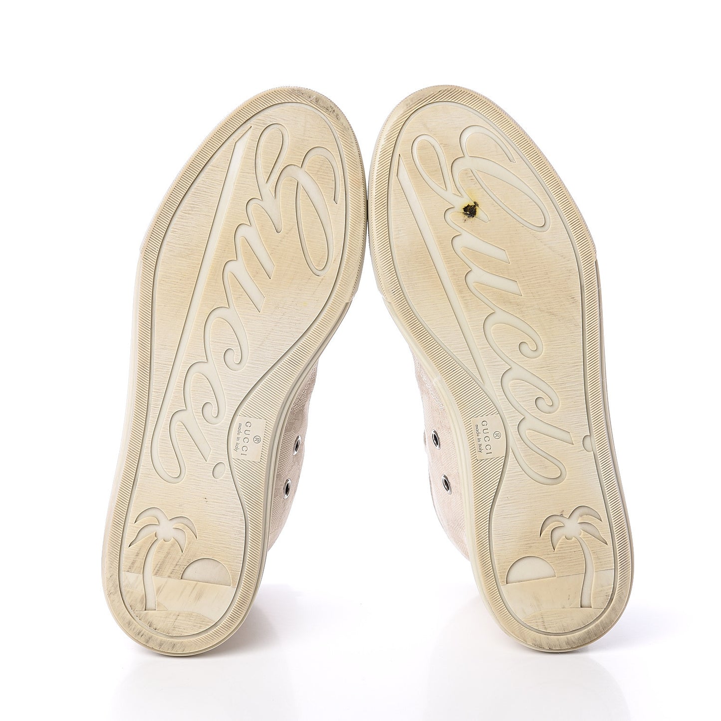 Washed Cotton GG Monogram Calfskin Womens High Top Sneakers 35.5 White Mystic White Great White