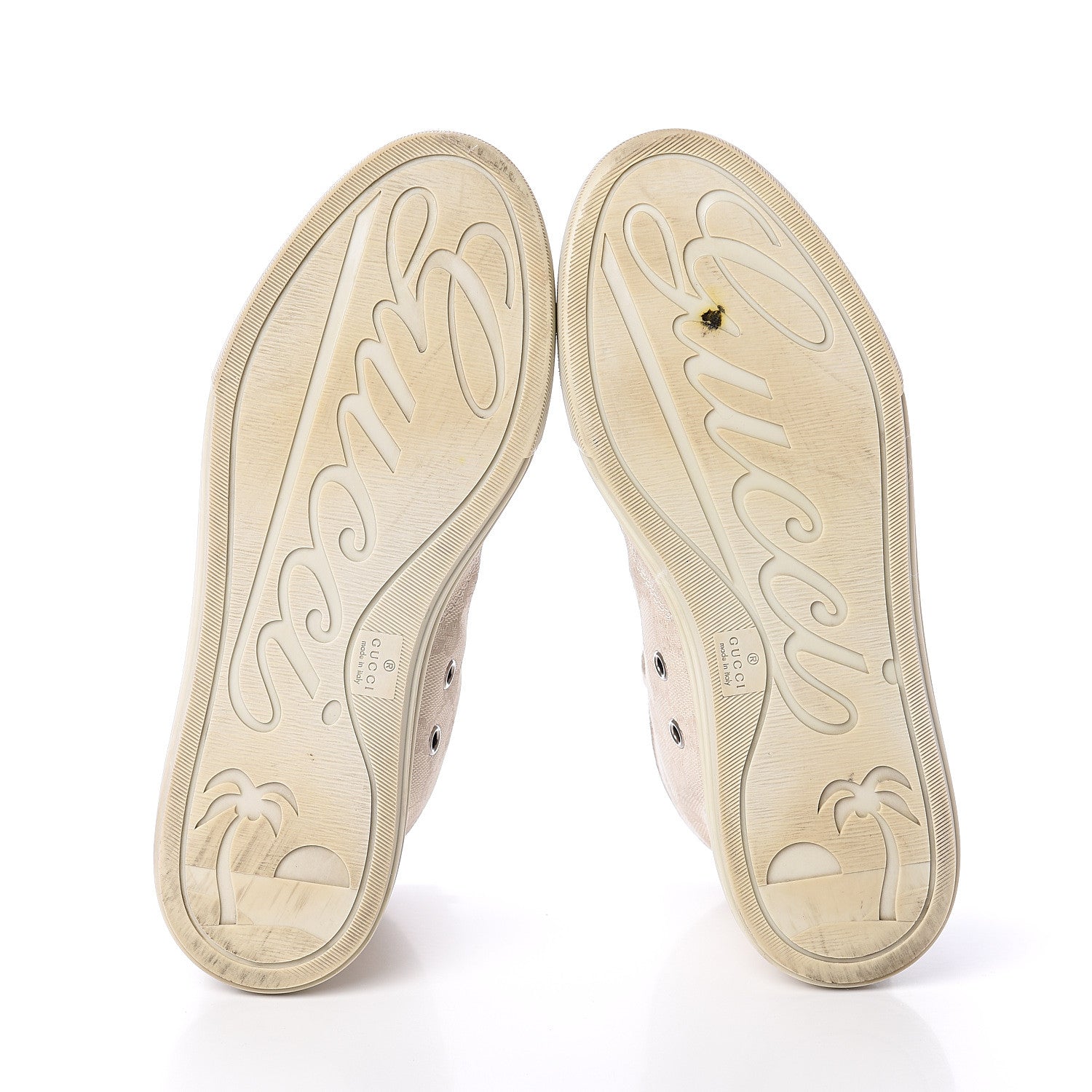 Gucci Washed Cotton GG Monogram Calfskin Womens High Top Sneakers 35.5 White Mystic White Great White 7 of 7