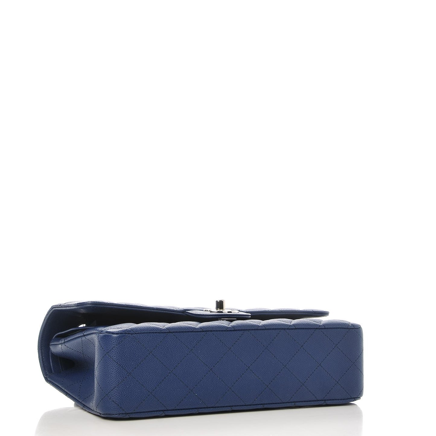 Caviar Quilted Medium Double Flap Dark Blue