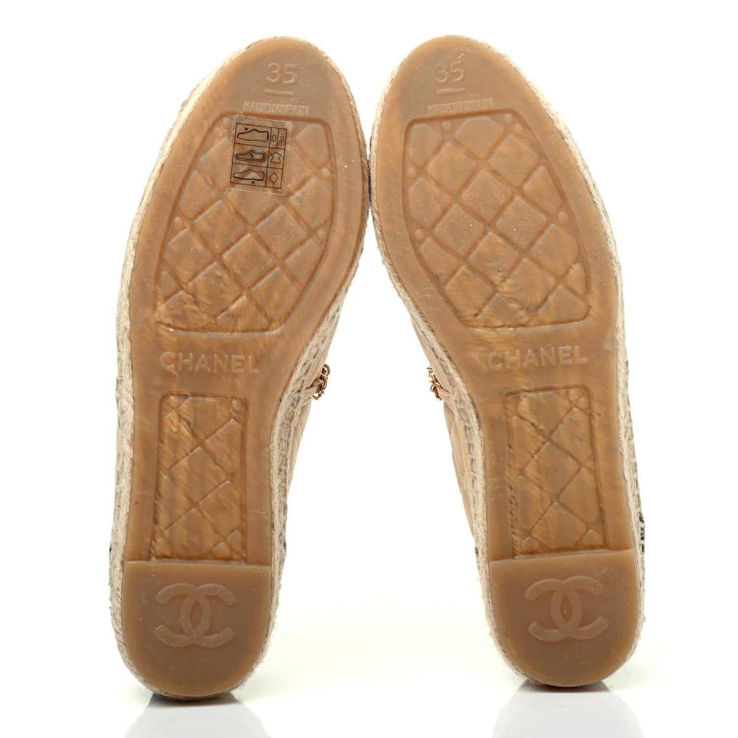 Chanel Lambskin Grosgrain Quilted CC Chain Espadrilles 35 Beige Black 5 of 8