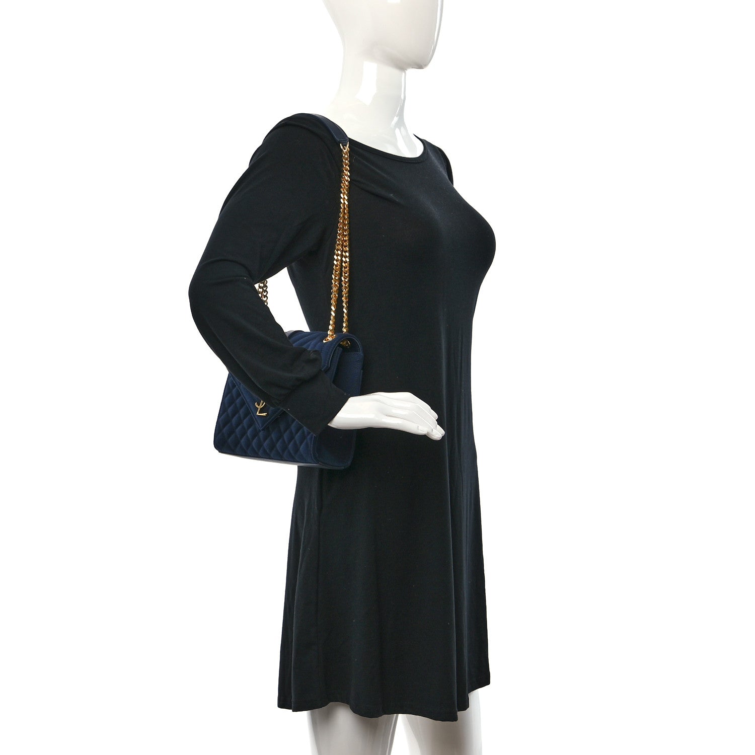 Saint Laurent Canvas Calfskin Mixed Matelasse Triquilt Medium Monogram Satchel Deeply Blue 2 of 11
