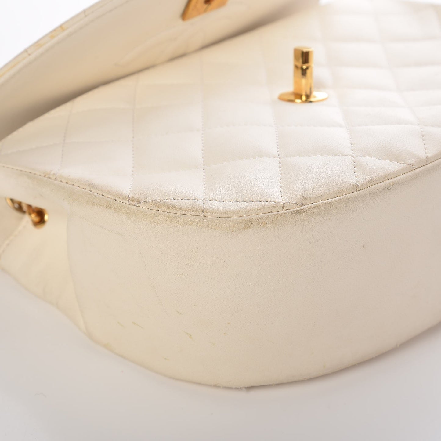 Lambskin Quilted Small Half Moon Flap Ivory