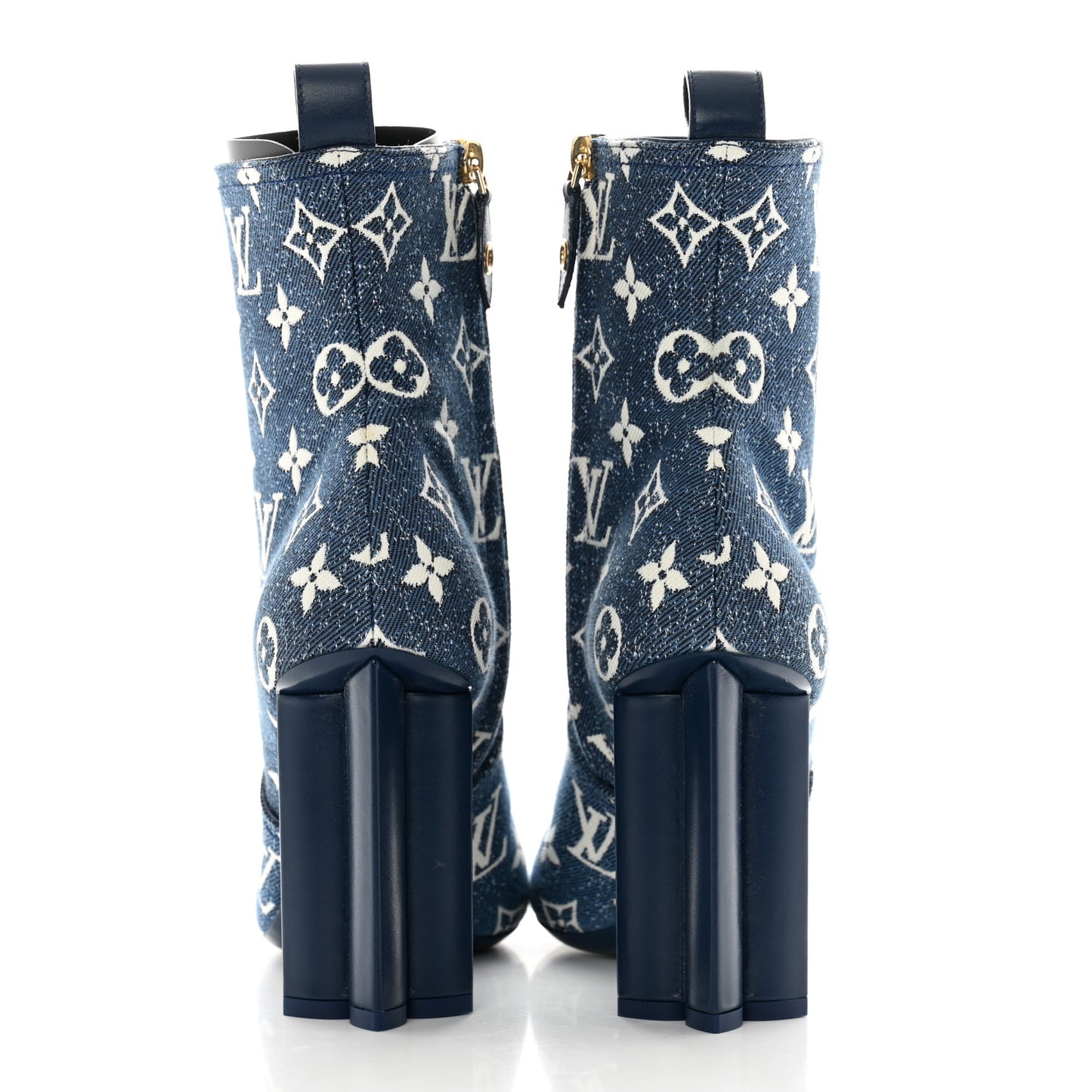 Denim Monogram Silhouette Ankle Boots 39 Navy Blue