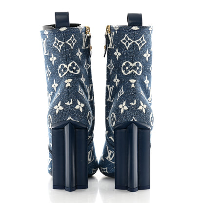 Louis Vuitton Denim Monogram Silhouette Ankle Boots 39 Navy Blue 5 of 10