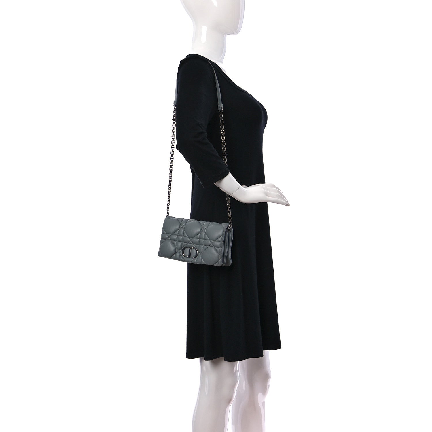 Christian Dior Calfskin Macrocannage Mini Caro Bag Grey 2 of 9