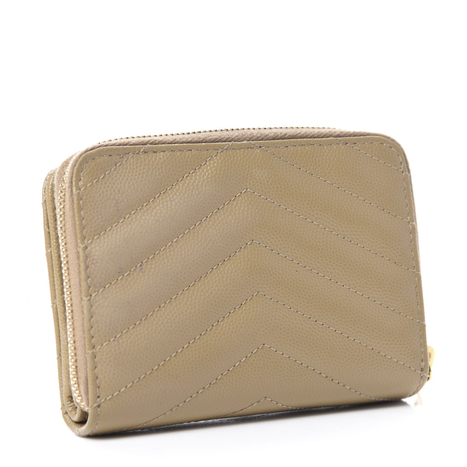 Saint Laurent Grain De Poudre Matelasse Chevron Monogram Compact Zip Around Wallet Dark Latte 3 of 10