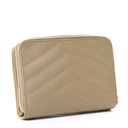 Saint Laurent Grain De Poudre Matelasse Chevron Monogram Compact Zip Around Wallet Dark Latte 3 of 10
