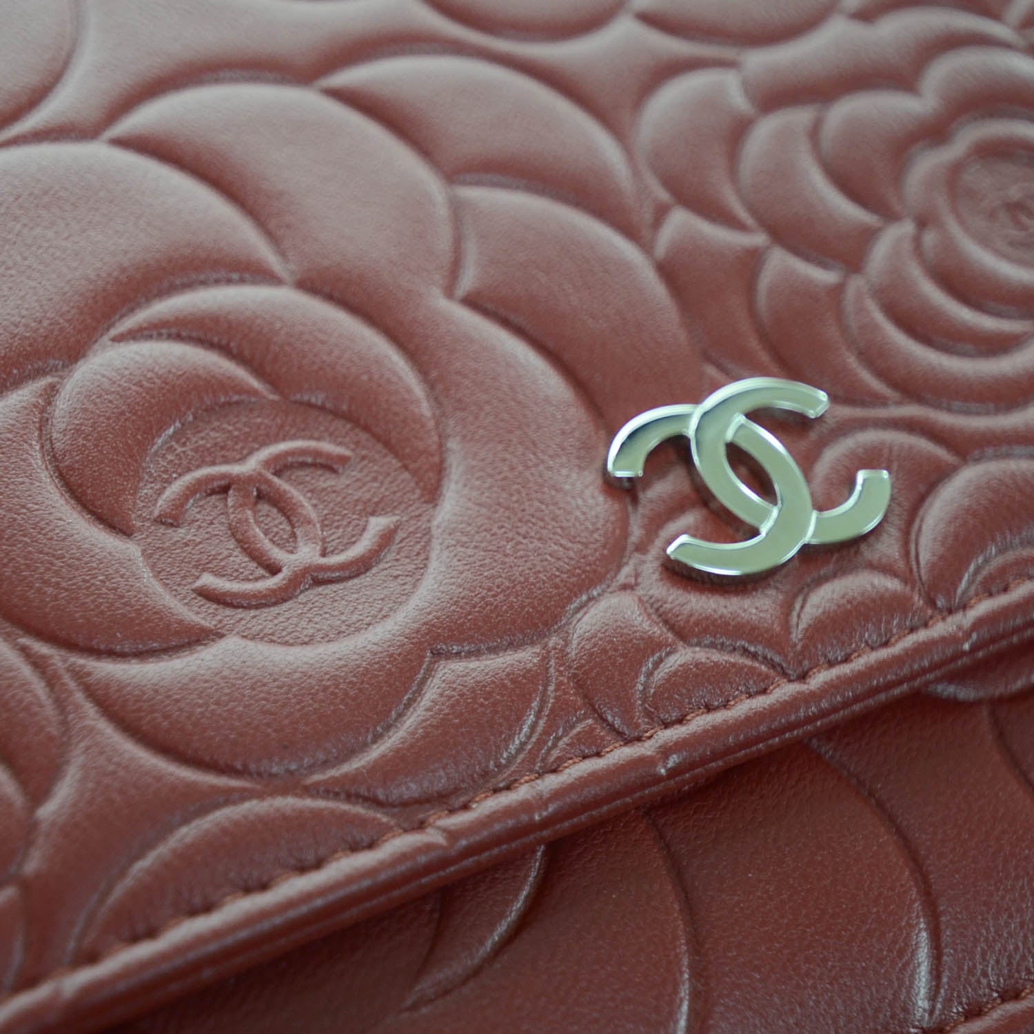 Chanel Lambskin Camellia Wallet on Chain WOC Red 9 of 13