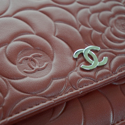 Chanel Lambskin Camellia Wallet on Chain WOC Red 9 of 13