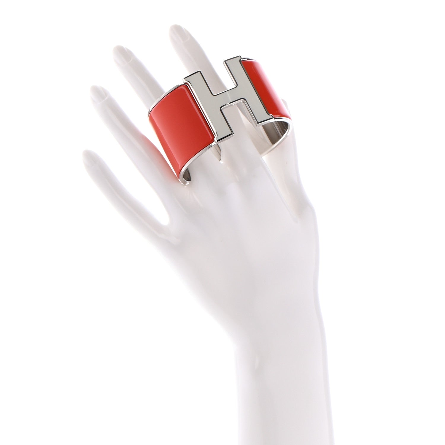 Hermes Enamel Clic Clac H Extra Wide Bracelet PM Capucine White 2 of 6