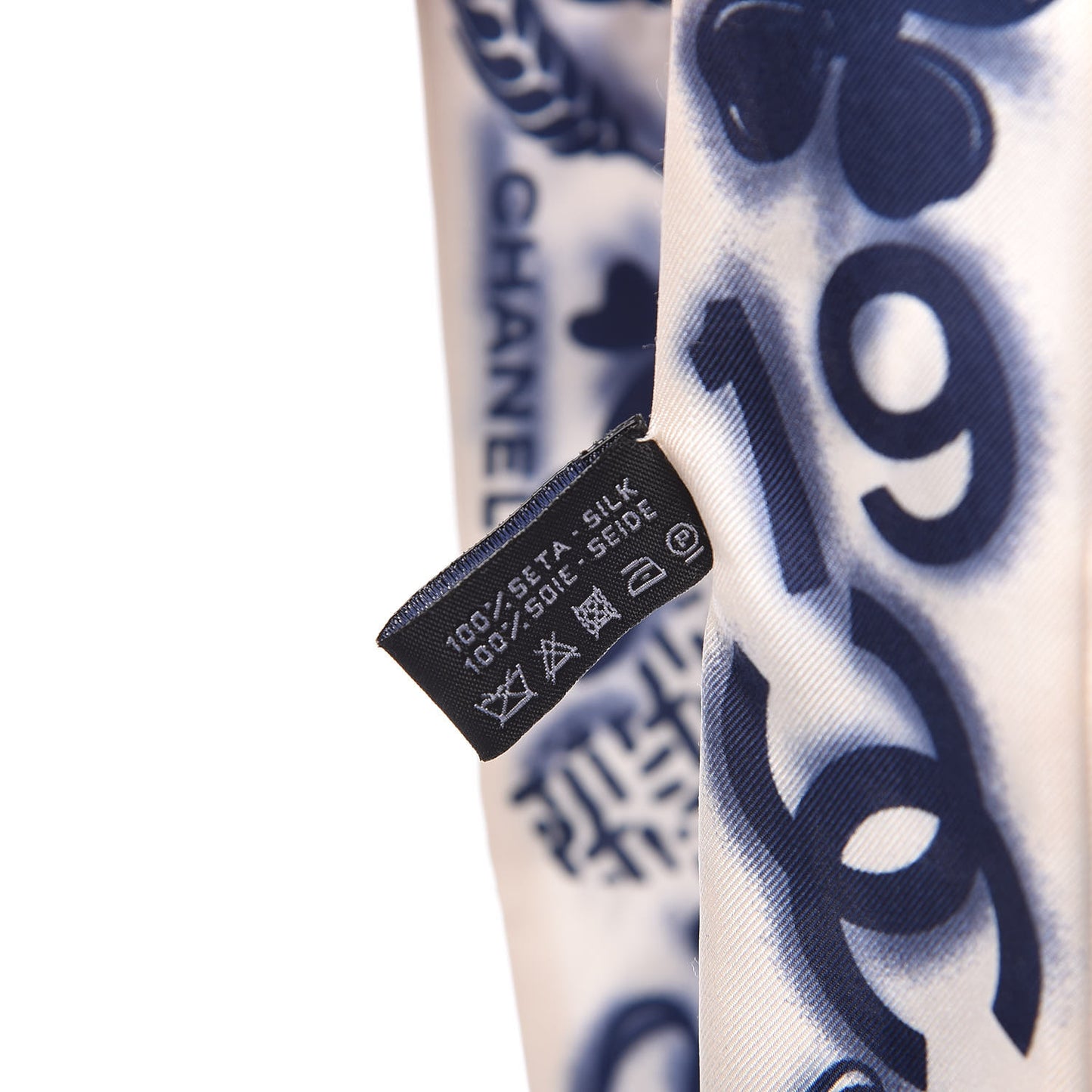 Silk CC Slim Bandeau Scarf White Blue