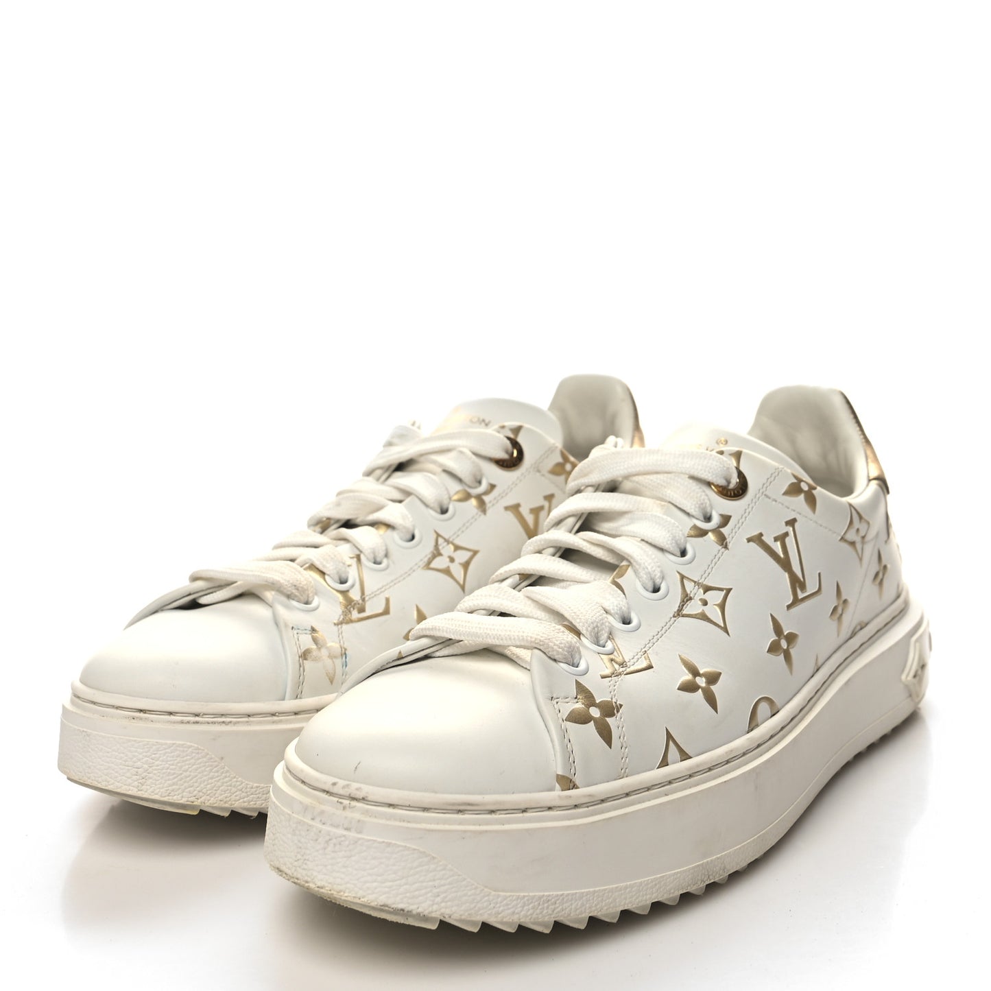 Calfskin Monogram Debossed Time Out Sneakers 40 Gold