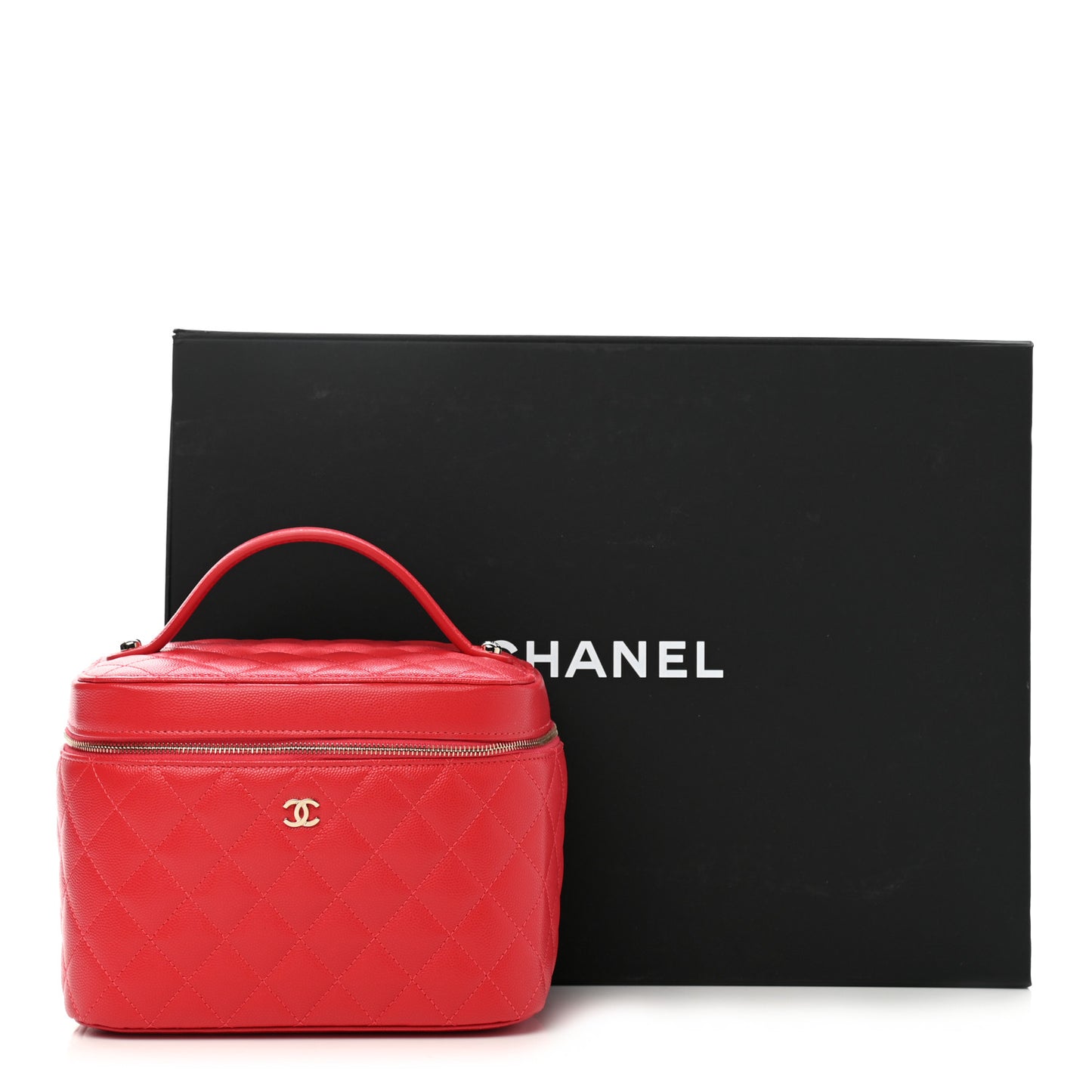 Caviar Quilted Large Vanity Pouch Red