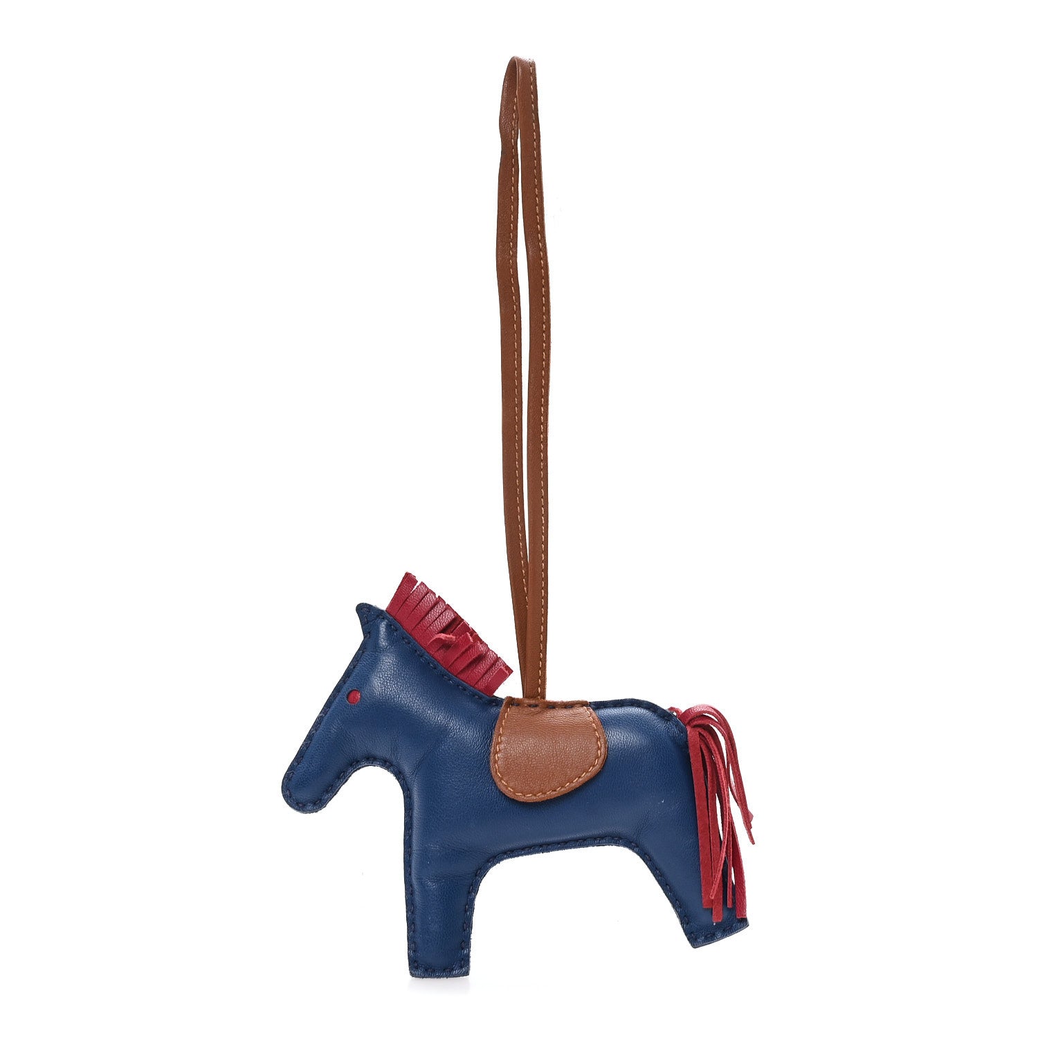 Hermes Milo Lambskin Grigri Rodeo Horse Bag Charm MM Bleu De Malte Rubis Fauve 1 of 3
