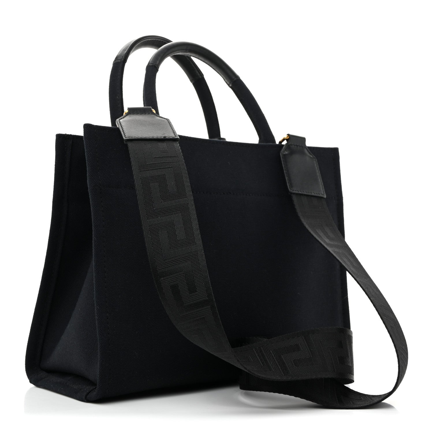 Versace Canvas Studded Small Logo Tote Bag Black 3 of 11