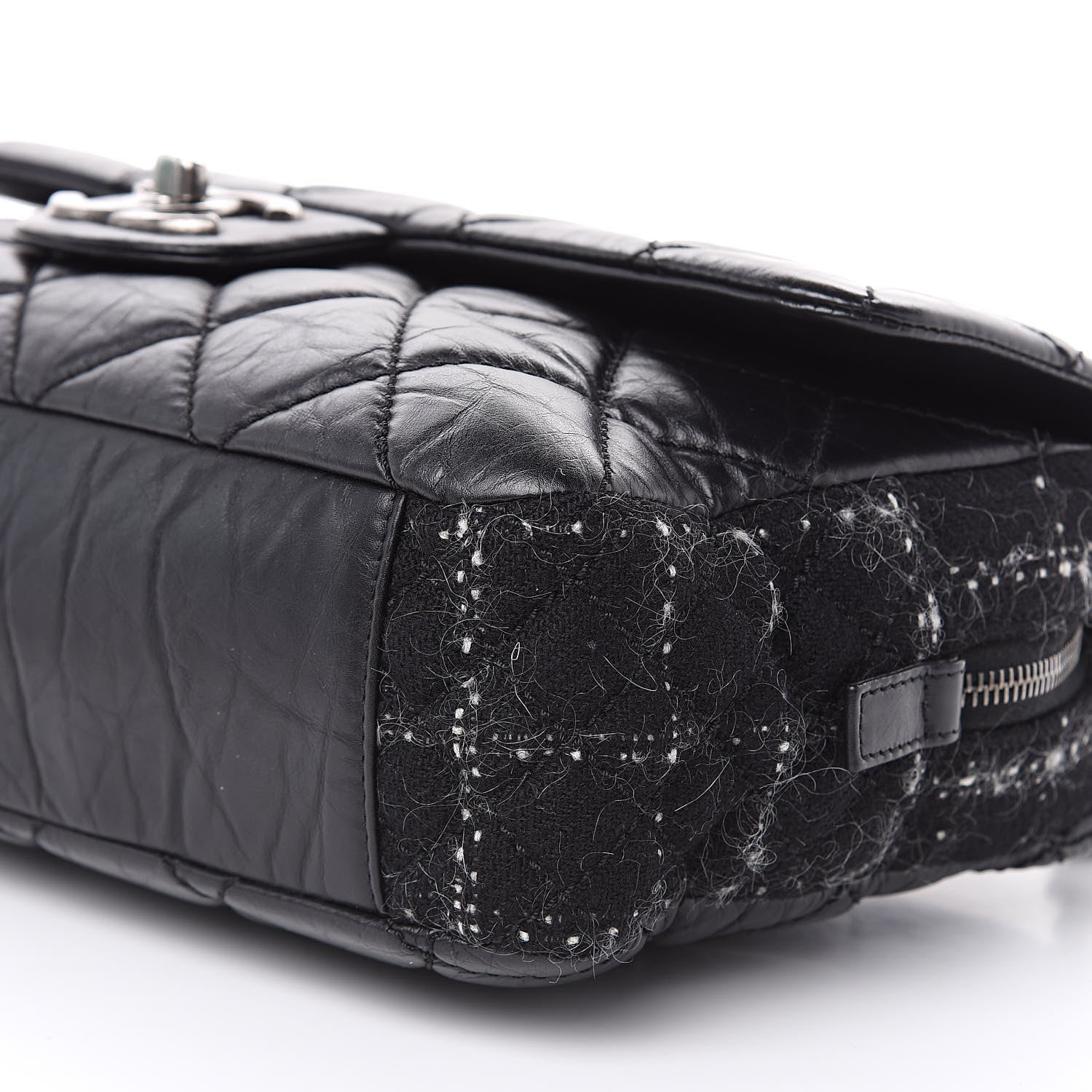 Chanel Aged Calfskin Tweed Jumbo New Portobello Flap Black 9 of 9