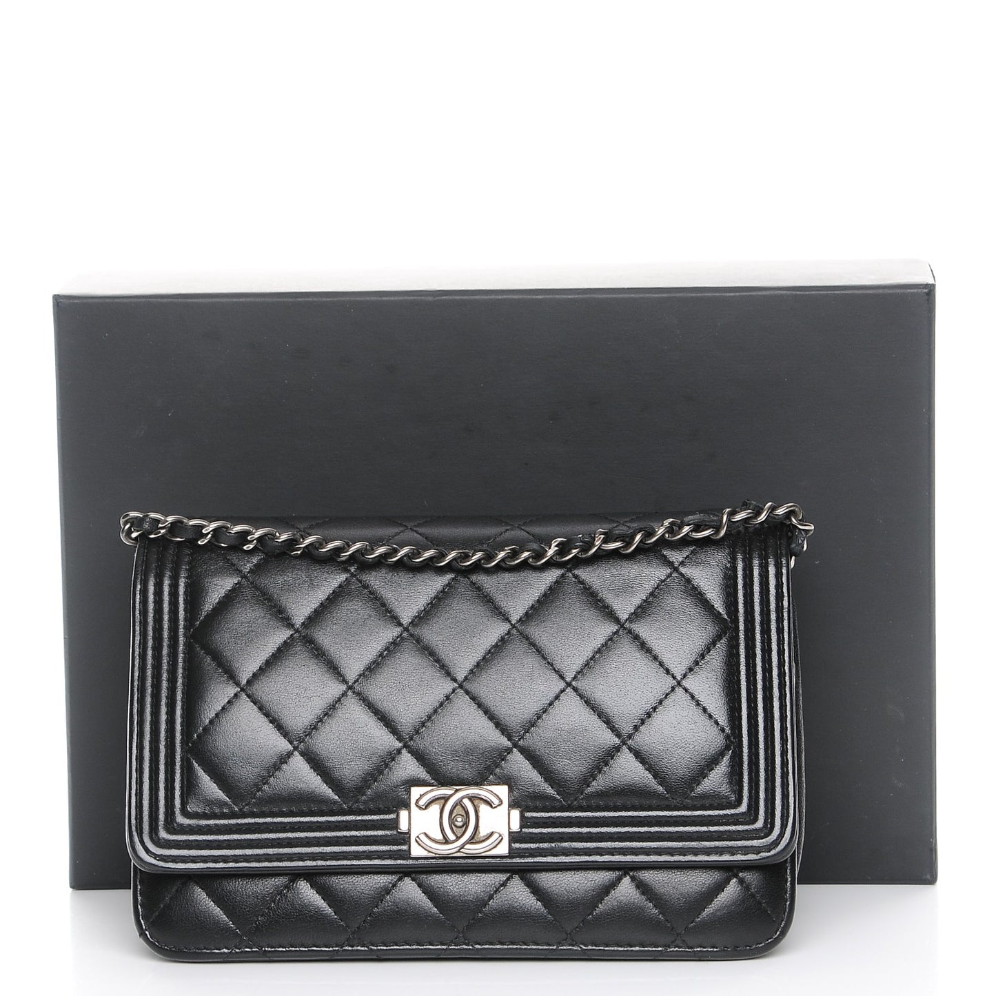 Lambskin Quilted Boy Wallet On Chain WOC Black