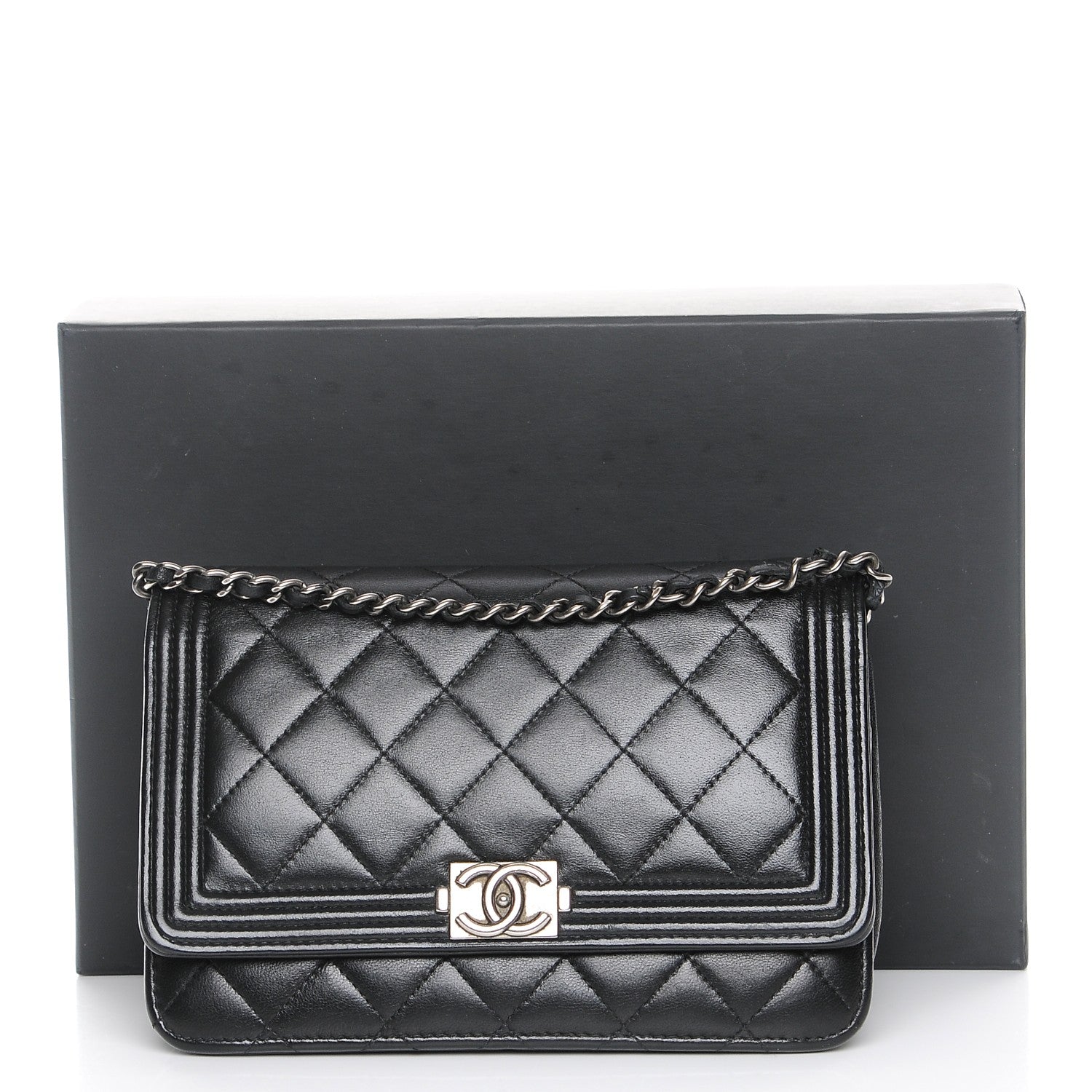 Chanel Lambskin Quilted Boy Wallet On Chain WOC Black 9 of 9