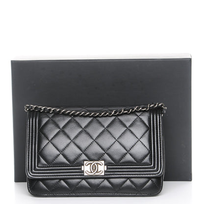 Chanel Lambskin Quilted Boy Wallet On Chain WOC Black 9 of 9
