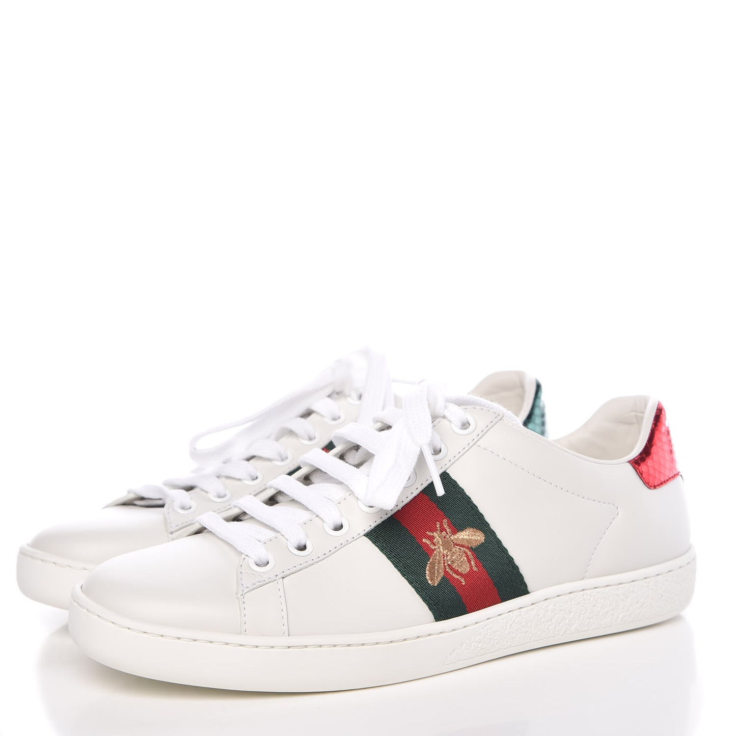 Calfskin Ayers Bee Embroidered Womens Ace Sneakers 36 White Green