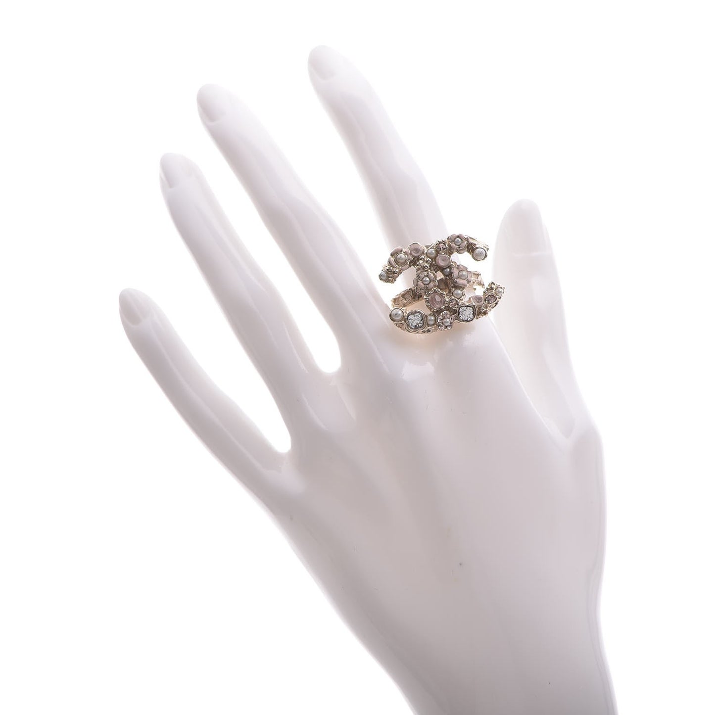 Resin Crystal Pearl CC Flower Ring 6.5 Gold