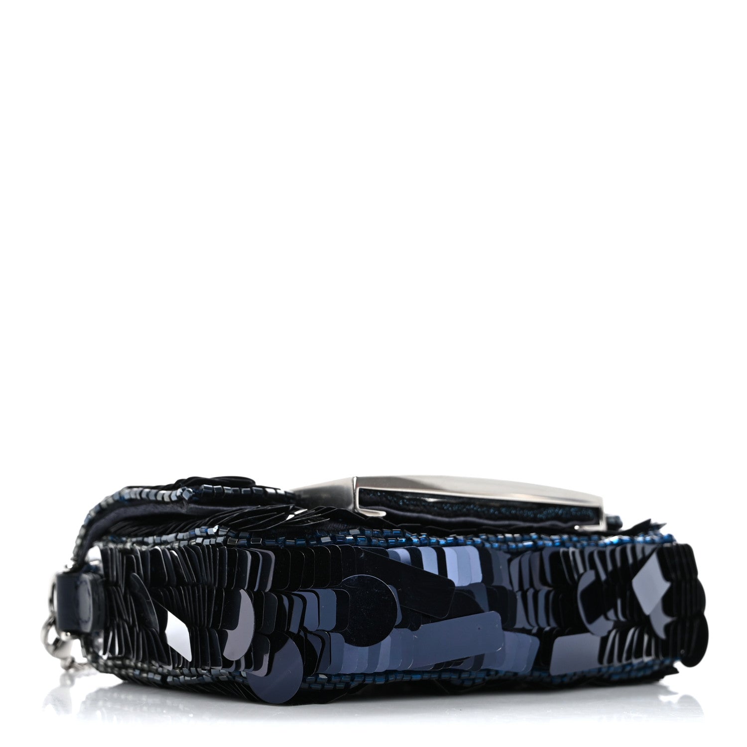 Fendi Sequin Paillettes Shiny Nappa Sex and the City Nano Maxi Buckle Baguette Charm Dark Blue 3 of 9