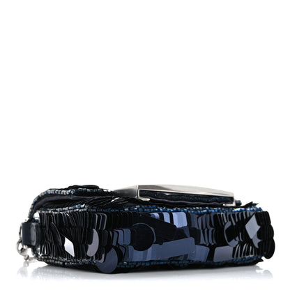 Fendi Sequin Paillettes Shiny Nappa Sex and the City Nano Maxi Buckle Baguette Charm Dark Blue 3 of 9